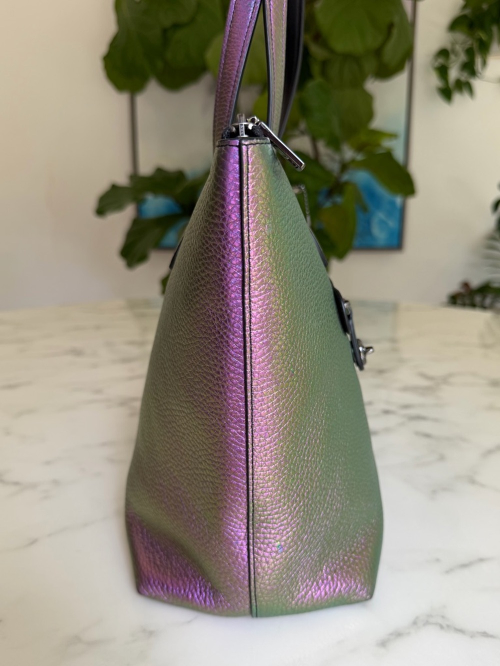 Coach Taylor Tote In Hologram Oil Slick Leather Purple Green Top Zip Large 57329 - Picture 9 of 16